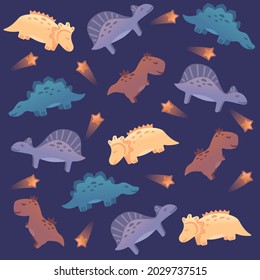 Pattern with dinosaurs and comet, colorful, for children