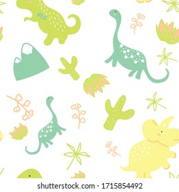 Pattern dinosaurs. Funny cartoon dino. vector set for kids. Tropic pattern.