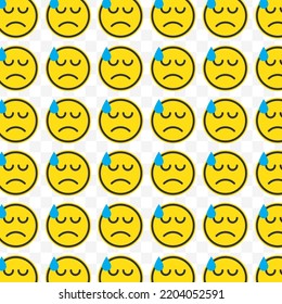 Pattern of disappointed emoticons in transparent background with mini doodle (icons). Vector Illustration
