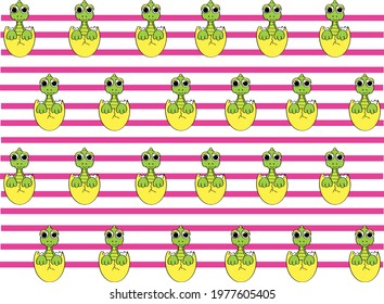 pattern of disonaurs babies hatching with background of pink or magenta lines