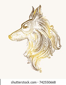 Pattern Dog. Chinese New Year 2018. Zodiac Dog. Vector design golden decoration.