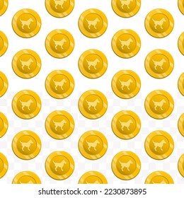 Pattern of Dog coins on transparent background with mini doodle (icons) and gold color. Vector Illustration