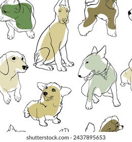 Pattern of a dog, footprints. Seamless illustration of a Doberman, shepherd dog clipart for pet shops, as a blank for a designer, logo, icon, flora, textiles