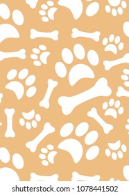 A pattern with dog footprints and a sweet bone. wrapping paper for shop zoo, web or design of banners.