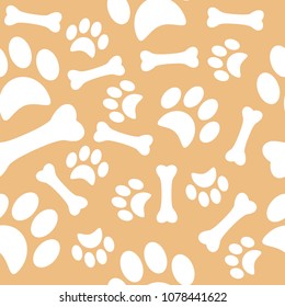 A pattern with dog footprints and a sweet bone. wrapping paper for shop zoo, web or design of banners.