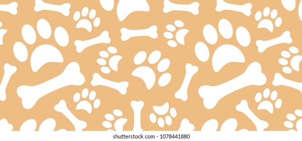 A pattern with dog footprints and a sweet bone. wrapping paper for shop zoo, web or design of banners.