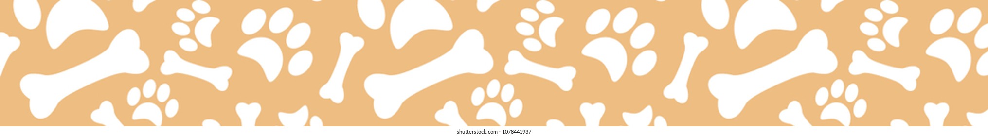 A pattern with dog footprints and a sweet bone. wrapping paper for shop zoo, web or design of banners.