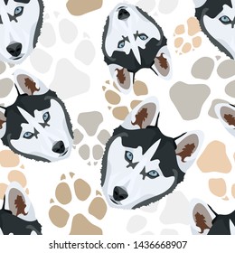 Pattern with Dog paws Husky
