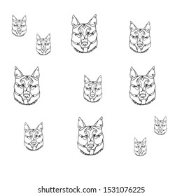 Pattern dog, shepherd ready-made illustrations for fabric, textile, packaging, posters, design,
Hand-drawn. Cartoon style. Doodle Vector