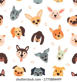 Pattern, dogs, cartoony, childish, funny. Vector seamless background.