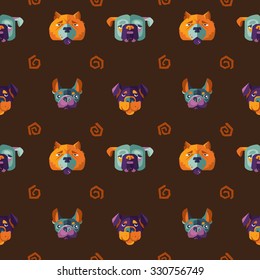 pattern with dogs, flat illustration, seamless background. brown background
