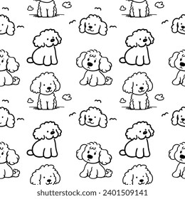 pattern dogs Seamless pattern with different dogs. Texture with dog faces. Hand drawn vector illustration in doodle style on white background