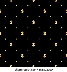 Pattern with dollar sign. Seamless vector background. Black and gold texture. Graphic modern pattern.