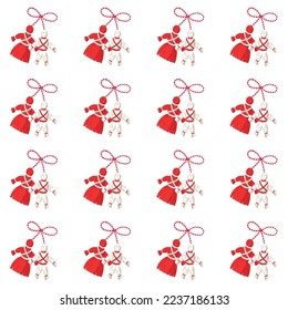 Pattern of dolls of the baba marta festival on white background