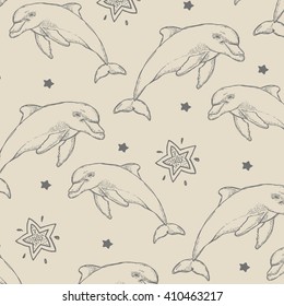pattern with dolphins, stars