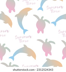A pattern of dolphins and turtles on a white background.