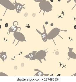 Pattern with domestic animals and footprints