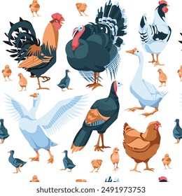Pattern of domestic farm animals. Vector flat illustration. Farming and agriculture