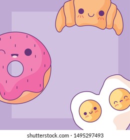 pattern of donut with egg fried and croissant