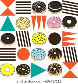 Pattern of donuts with decorative in vector illustrations