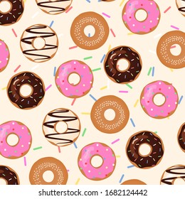 Pattern of donuts on yellow pastel background