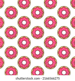 Pattern of donuts in white background with mini doodle (icons). Vector Illustration