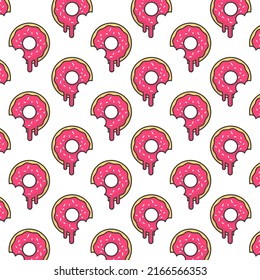 Pattern of donuts in white background with mini doodle (icons). Vector Illustration