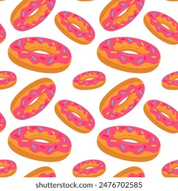 A pattern with a donut-shaped swimming circle and icing, a large inflatable pastry with icing. This colorful inflatable float pillow is perfect for a summer themed pool party. Seamless texture