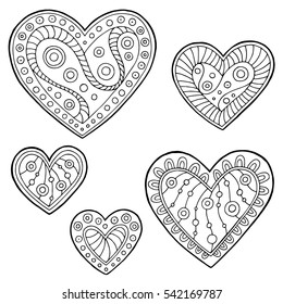 Pattern doodle black white heart graphic set illustration vector