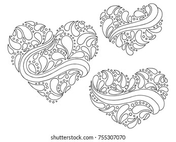 Pattern doodle black white heart graphic sketch background illustration vector