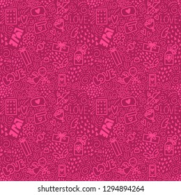 Pattern of doodle elements heart, love, amur. Background for Valentines Day, summer field, box, candy. Background Design concept