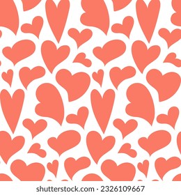 A pattern of Doodle hearts, a hand-drawn collection of love hearts. Swollen, flat, crooked hearts in pink shades. Various symbols of love on a white background. Printing the background for the holiday