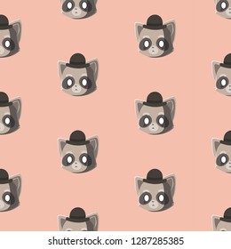 Pattern with doodle raccoon faces.