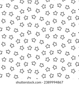 pattern doodle stars outline, seamless pattern, black stars. Cosmos texture for paper, wrapping and fabric.