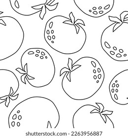 Pattern from doodle tomatoes. Template for paper, textile, gift wrapping, menu. Vector digital illustration isolated on white background.