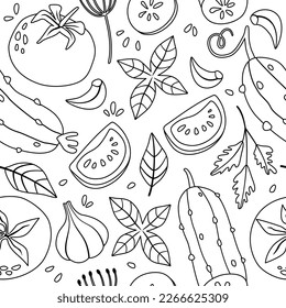 Pattern from doodle vegetables. Vector texture for paper, textile, paper. Coloring for kids.
