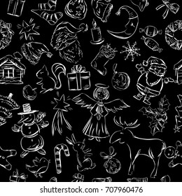 pattern of the doodles of the christmas symbols