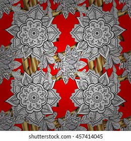 Pattern with doodles flowers on red background. Vector illustration.