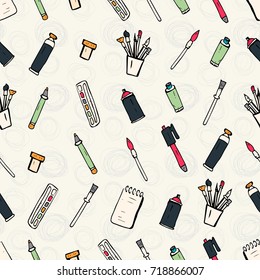 Pattern of doodles on a theme of drawing tools. vector. hand drawing. Vintage Lace Doily. Can be used for packaging, invitations.