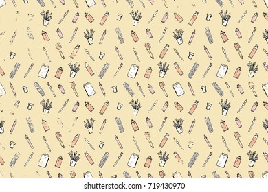 Pattern of doodles on a theme of drawing tools. vector. hand drawing. background. Brush strokes. Can be used in the design of sites, wallpapers, etc.