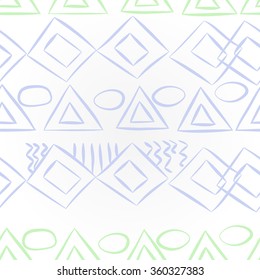 Pattern, doodles,ellipses, bagels,quadrangles, triangles, horizontal. Hand drawn.