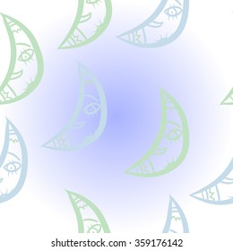 Pattern, doodles,half moon, smile. Hand drawn.