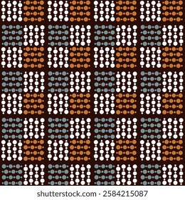 The pattern dots of blue and white abstract seamless hand drawn pattern used in ethnic background, simple style. and textiles on dark brown Background, vector illustration.