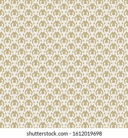 Pattern with dots and decorative elements in horseshoe shape. Graphics in light gray and gold. Wallpaper texture. Wrapping paper.