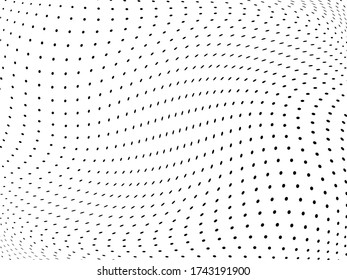 Pattern of dots, dotted lines, circles of different scale. Wavy dotted lines background. Digital Gradient. Pop-art style. Grunge Backdrop. Abstract panel. Vector illustration