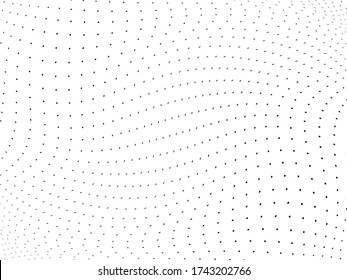 Pattern of dots, dotted lines, circles of different scale. Wavy dotted lines background. Digital Gradient. Pop-art style. Grunge Backdrop. Abstract panel. Vector illustration