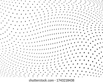 Pattern of dots, dotted lines, circles of different scale. Wavy dotted lines background. Digital Gradient. Pop-art style. Grunge Backdrop. Abstract panel. Vector illustration