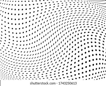 Pattern of dots, dotted lines, circles of different scale. Wavy dotted lines background. Digital Gradient. Pop-art style. Grunge Backdrop. Abstract panel. Vector illustration