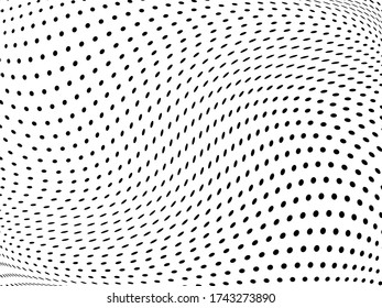 Pattern of dots, dotted lines, circles of different scale. Wavy dotted lines background. Digital Gradient. Pop-art style. Grunge Backdrop. Abstract panel. Vector illustration