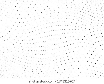 Pattern of dots, dotted lines, circles of different scale. Wavy dotted lines background. Digital Gradient. Pop-art style. Grunge Backdrop. Abstract panel. Vector illustration